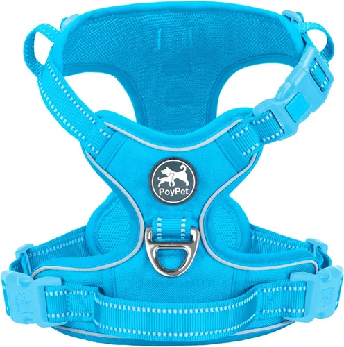 Vista 13 de PoyPet - Arnés de perro sin tirones, arnés reflectante con 2 clips delanteros y traseros y asa de fácil control para perros pequeños, medianos