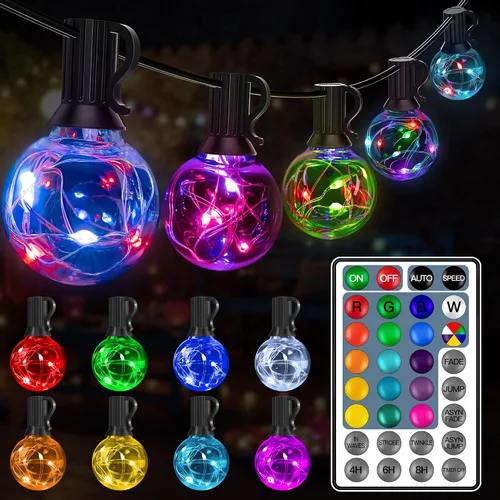 Vista 9 de Ollny Cadena de luces para exteriores de 25 pies, impermeable, conectable, inastillable, con 13 Edison + 1 bombilla LED de repuesto enchufable