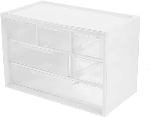 Vista 10 de Organizador de cajones pequeños para escritorio, 7.1 x 3.8 x 4.6 pulgadas, mini organizador de cajones de escritorio con 9 cajones transparentes