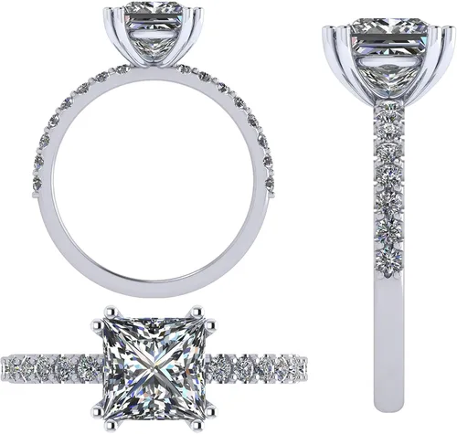 Vista 2 de Central Diamond Center Princess Cut Solitaire Engagement Ring made wPure Brilliance Zirconia in 1.50ct, 2.00ct, & 3.00ct