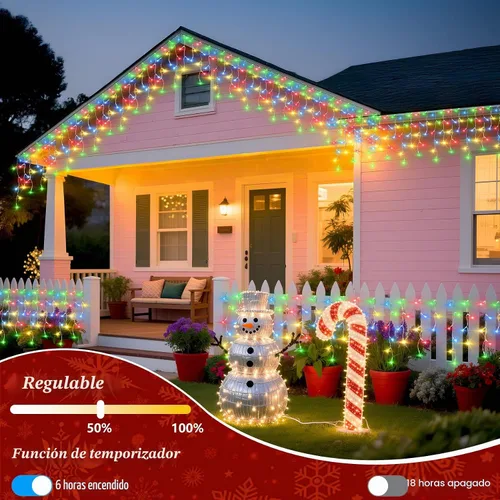 Vista 4 de Luces de carámbano de Navidad para exteriores, 60 pies, 612 luces LED, multicolor