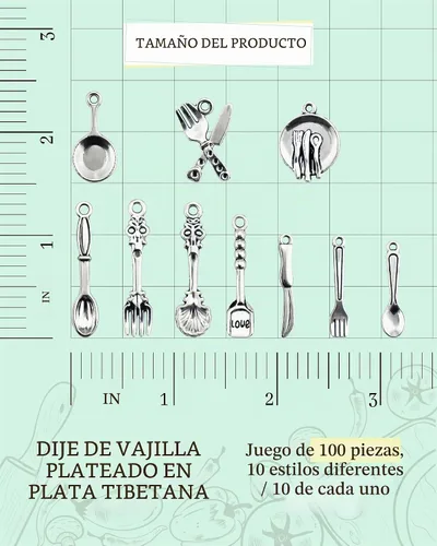 Vista 2 de JIALEEY 100 piezas de cuchillo tenedor, cuchara, sartén, vajilla, abalorios, collares, colgantes para bricolaje para fabricación de joyas