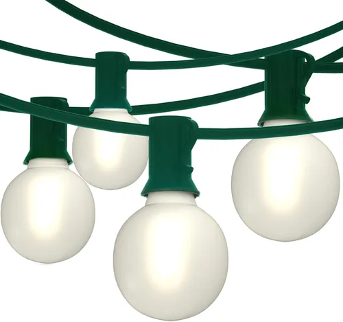 Vista 11 de Guirnalda de luces LED G40 para exteriores de 25 pies, luces de Navidad con forma de globo esmerilado con 27 (2 de repuesto) bombillas redondas