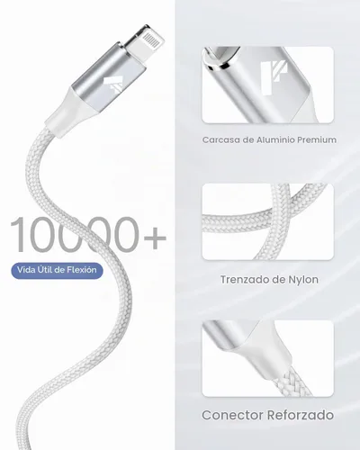 Vista 6 de Cable USB C a Lightning de 3 pies, paquete de 2 cables USB C para iPhone, certificado MFi, trenzado, tipo C, cable de carga rápida, compatible