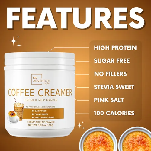 Vista 9 de Crema de café en polvo sin lácteos, crema en polvo sin azúcar para café caliente o helado, crema keto para mujeres y hombres, crema de coco baja