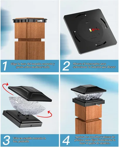 Vista 8 de Ofuray Luces solares para tapa de poste, paquete de 8 luces solares RGB con dos modos, apto para postes de 4 x 4, 5 x 5 con 3 bases, impermeable