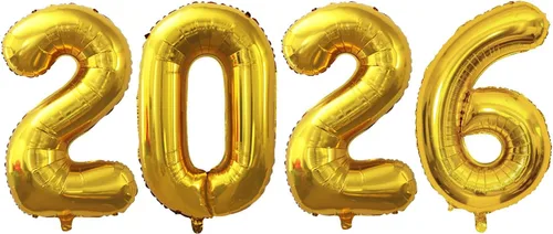 Vista 61 de GOER Globos de papel de aluminio 2026 para fiesta de Año Nuevo, suministros de fiesta, decoraciones de graduación (negro, 16 pulgadas)