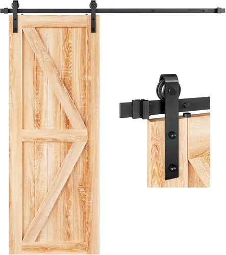 Vista 11 de EaseLife Kit de riel de herrajes para puerta corrediza de granero de 4 pies, polea básica en J, se desliza suavemente y silenciosamente, fácil