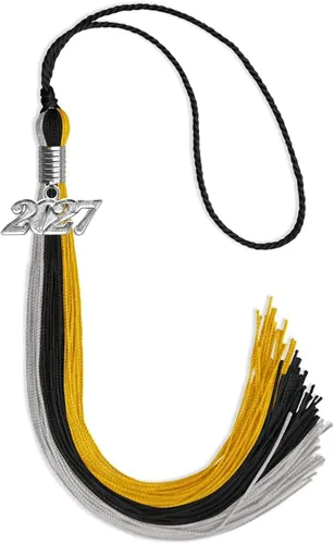 Vista 23 de Endea Graduation Borla de triple color con gota de fecha plateada (negro/dorado/granate, 2020)