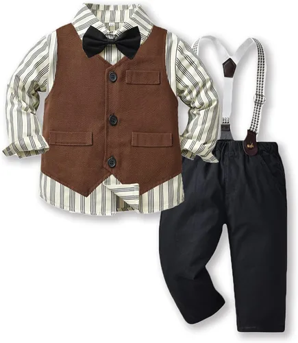 Vista 2 de JasberBaby Trajes de Navidad para niños trajes de caballeros pequeños camisas de vestir formales para niños pantalones y corbatas y chalecos