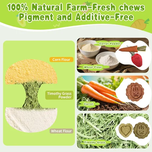 Vista 4 de 10 juguetes masticables de hámster, conejillo de indias, juguetes masticables para dientes, natural, Timothy Chinchilla, trata con núcleo
