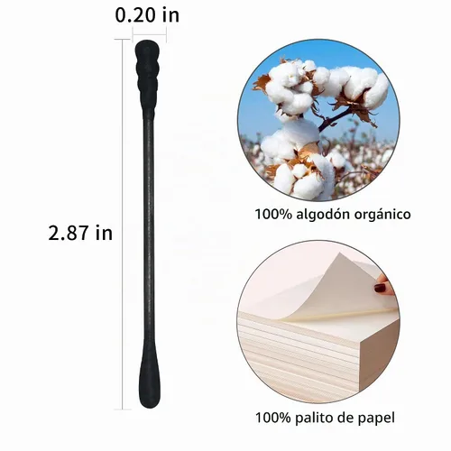 Vista 7 de Hisopos de algodón negro en espiral, 200 unidades de algodón orgánico, gótico, para baño, firmemente envueltos, puntas de algodón de carbón, palillo