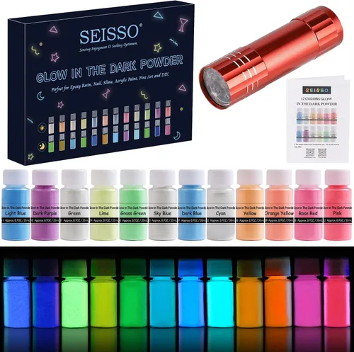 Vista 2 de Polvo que brilla en la oscuridad, 12 colores, tinte de resina epoxi, pigmento luminoso en polvo, seguro de larga duración para bellas artes, arte