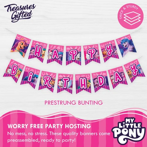 Vista 3 de Treasures Gifted Cartel de cumpleaños con licencia oficial de My Little Pony, cartel de feliz cumpleaños, decoraciones de fiesta para paredes