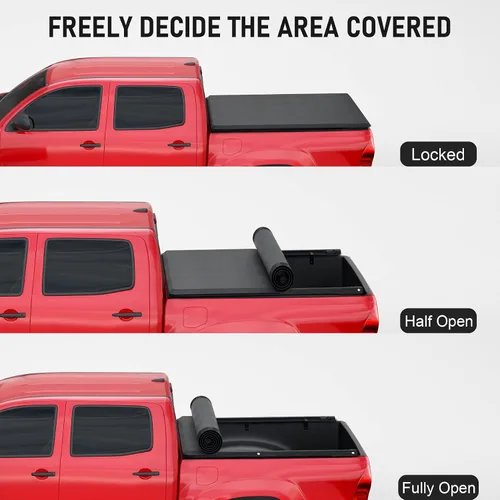 Vista 2 de JDMSPEED Cubierta tonneau suave enrollable para caja de camioneta compatible con Toyota Tacoma 2016-2022, accesorios de cubierta Tonneau de 5 pies