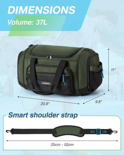 Vista 5 de BAGSMART Bolsa de gimnasio para hombres y mujeres, bolsa de viaje deportiva con compartimento para zapatos y bolsillo húmedo, bolsa de transporte