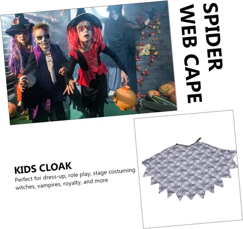 Vista 4 de MUCKLILY 2pcs Children's Spider Web Cape Halloween Child Costume Halloween Costume Cape Gothic Spiderweb Cape