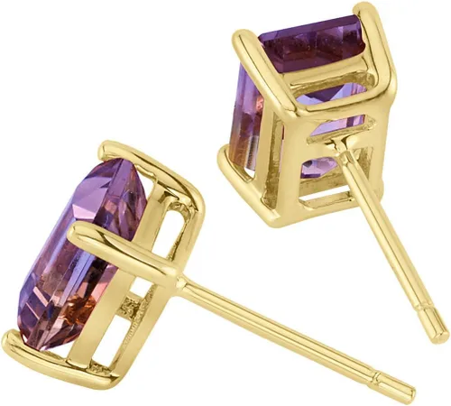 Vista 9 de PEORA Colgante ametrino de oro amarillo de 14 quilates y aretes a juego Colgante de diamante ametrino de talla esmeralda de 1 quilate + aretes