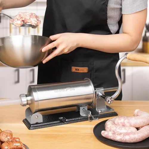 Vista 7 de 2.5 LBS Sausage Stuffer Horizontal Stainless Steel Stuffing Maker Machine Packed with 4 Stuffing Funnels
