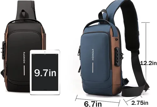Vista 6 de Bolsa de hombro antirrobo con carga USB, bolsa de hombro antirrobo, bolsa cruzada para el pecho