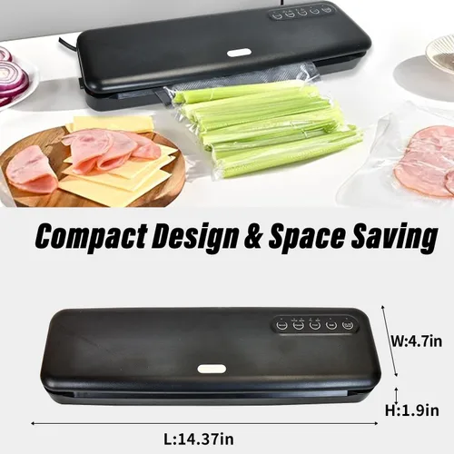 Vista 4 de Máquina selladora al vacío, sellador automático compacto de alimentos con sistema de vacío externo, diseño fácil de limpiar, modos de alimentos