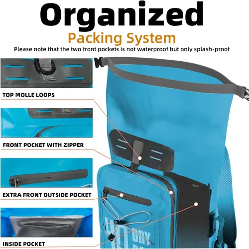 Vista 26 de MORXPLOR Bolsa seca impermeable, 5L/10L/20L/30L/40L/55L Mochila seca con funda impermeable para teléfono para natación, kayak
