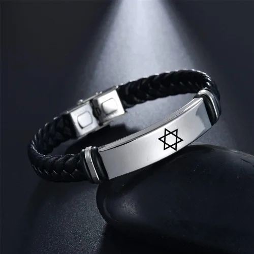Vista 4 de ForeverWill Pulsera judía de estrella de David religiosa Jerusalén Mogen David Star Pulsera de cuero para mujeres y hombres, judaica, hebreo