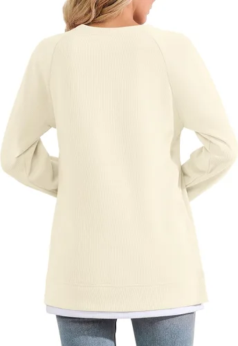Vista 2 de YSYOKOW Women Crewneck Sweatshirt Long Sleeve Pullover Trendy Side Slit Tunic Casual Color Block Tops