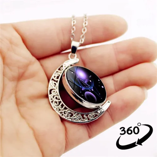 Vista 5 de DEQIYIJI Zodiac Necklace Jewelry Birthday Gifts Astrology 12 Constellation Horoscope Sign Galaxy Crescent Half Moon Pendant Necklace