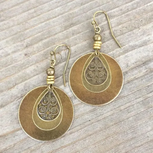Vista 4 de Pendientes bohemios Pendientes bohemios Pendientes colgantes de latón Joyería bohemia Pendientes étnicos Joyería étnica, Latón, Latón