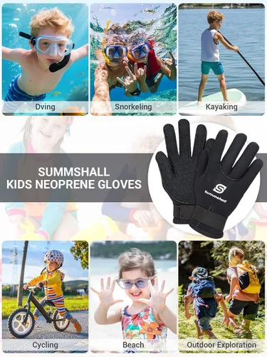Vista 6 de Guantes de neopreno para niños de 0.118 pulgadas, guantes térmicos antideslizantes para natación, UV50+, mantienen el calor para bucear, kayak