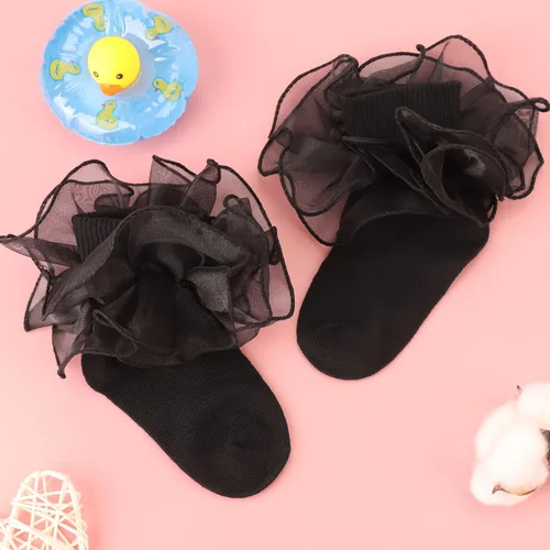 Vista 6 de BQUBO - Calcetines de encaje con ojales y volantes, calcetines de encaje para recién nacidobebéniños pequeñosniños pequeños con volantes de verano