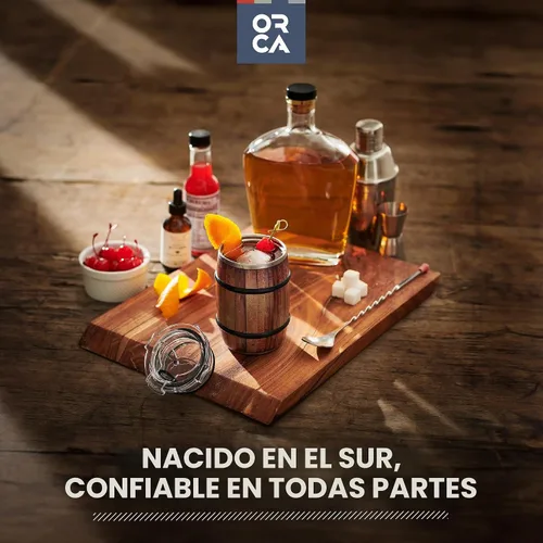 Vista 7 de ORCA Barrel - Vaso de acero inoxidable con aislamiento térmico de 12 onzas con una elegante impresión de grano de madera, para whisky, cerveza