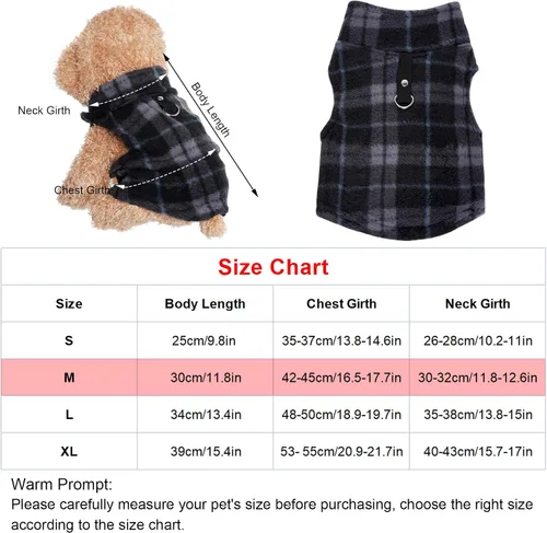 Vista 2 de Rbenxia Suéteres de perro a cuadros de búfalo de 4 piezas con anillo para correa, chaleco de forro polar suave, chaqueta cálida para perros, ropa