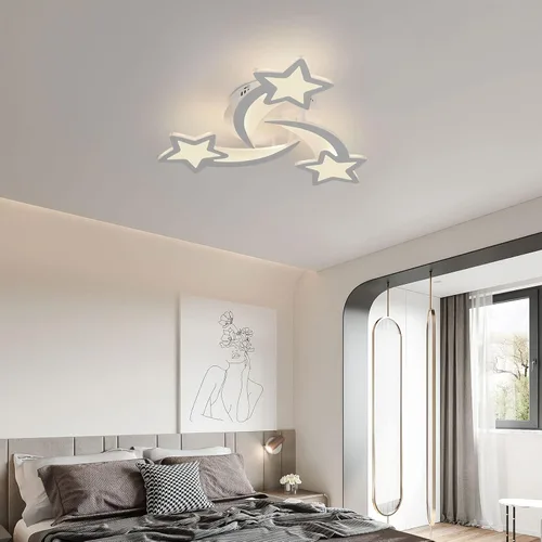 Vista 9 de Goeco Lámpara de techo Kidsroom, 3 modos de luz (3000 K/4500 K/6000 K) acrílico blanco cerca del techo, lámpara de techo de dibujos animados