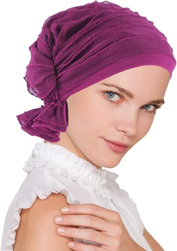 Vista 5 de Abbey bufanda tipo gorra de tela para quimioterapia, con fruncido, turbante suave, bandana para cáncer, para mujeres