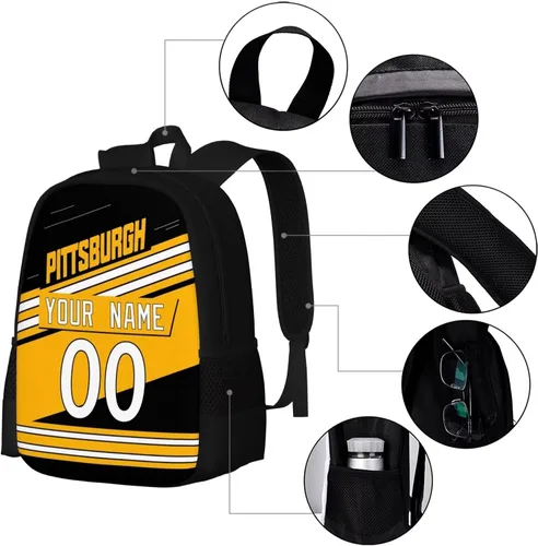Vista 4 de KREDE Mochila Pittsburgh - Bolsas personalizadas para hombres y mujeres, Negro 01