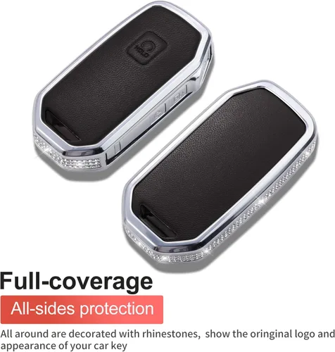 Vista 3 de Compatible with Kia Key Fob Cover with Keychain Genuine Leather Crystal Key Protector
