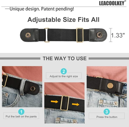 Vista 2 de LEACOOLKEY Cinturón elástico sin hebilla para mujereshombres, paquete de 2 cinturones elásticos invisibles para jeans