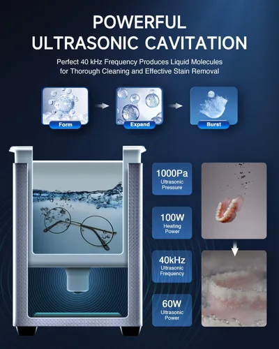 Vista 4 de CREWORKS Limpiador ultrasónico con calentador y temporizador, máquina de limpieza ultrasónica de acero inoxidable de 1/2 galón de 60 W, máquina