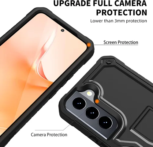 Vista 4 de Funda para Samsung Galaxy S22 5G (solo no es compatible con Plus o Ultra), funda de protección de grado militar con protector de pantalla HD y Negro
