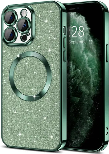 Vista 32 de Hython para iPhone 16 Funda con chispas brillantes, fundas transparentes magnéticas con protector de lente de cámara [Compatible con MagSafe]