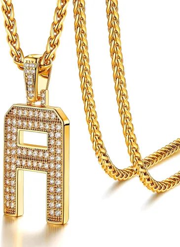 Vista 5 de U7 Collar con número inicial para hombres y mujeres, chapado en oro de 18 quilates, circonita cúbica, hip-hop, con número de jersey de la A a la Z
