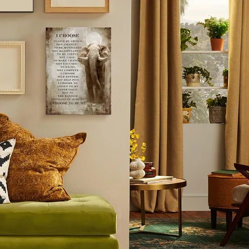 Vista 3 de Luslya Lienzo de elefante cristiano para pared, imagen motivacional de elefante, decoración de pared enmarcada, citas inspiradoras, pósteres