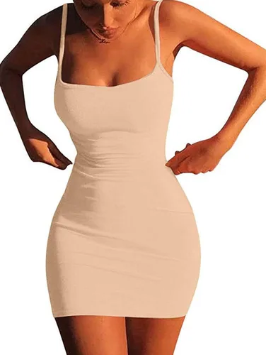Vista 3 de LCNBA Sexy Spaghetti Strap Tank Dress Basic Backless Bodycon Club Party Mini Dress