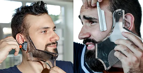 Vista 6 de Herramienta para moldear la barba para hombre con peine incorporado, plantilla transparente, plantillas de peine de peinado para patillas de bigote