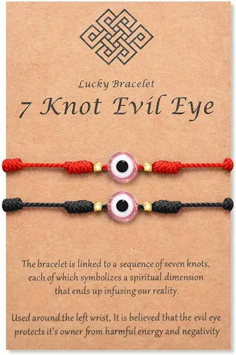 Vista 16 de Pulsera de 7 nudos contra el mal de ojo para mujeres, hombres y bebés, cuerda roja negra rosa, protección contra el mal de ojo, buena suerte, regalo