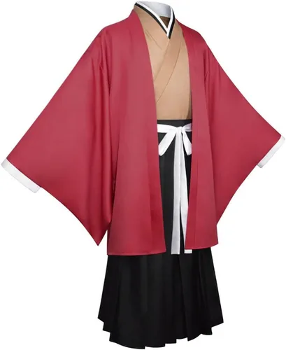 Vista 2 de AIUKAKP Disfraz de cosplay de Tsugikuni Yoriichi, kimono de Tsugikuni con peluca y aretes, bata roja, uniforme para Halloween