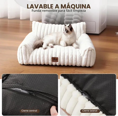 Vista 5 de Sofá de gato para mascotas, bonita cama para gatos de interior Crema