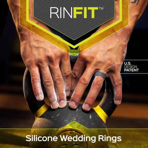Vista 7 de Rinfit Anillos de silicona para mujeres y hombres, juegos de anillos de boda de silicona para él y ella, anillos de boda de goma de diseño
